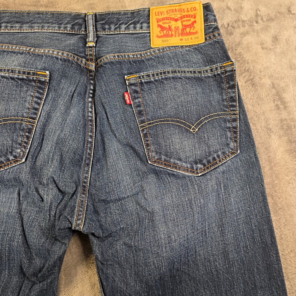 Levis 505 Jeans Men's 33x30 Blue‎ Denim Medium Wash Regular Fit Straight Leg - Picture 13 of 16